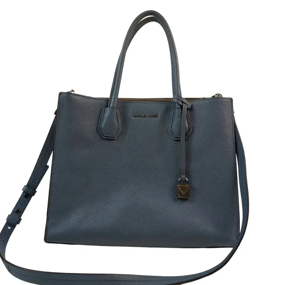 Michael Kors Mercer Leather‎ Satchel Handle Removable Strap Light Blue